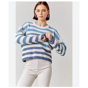 Francesca's Ginnie Ombre Striped Sweater NWT Size XS Cream Blue Long Sleeve